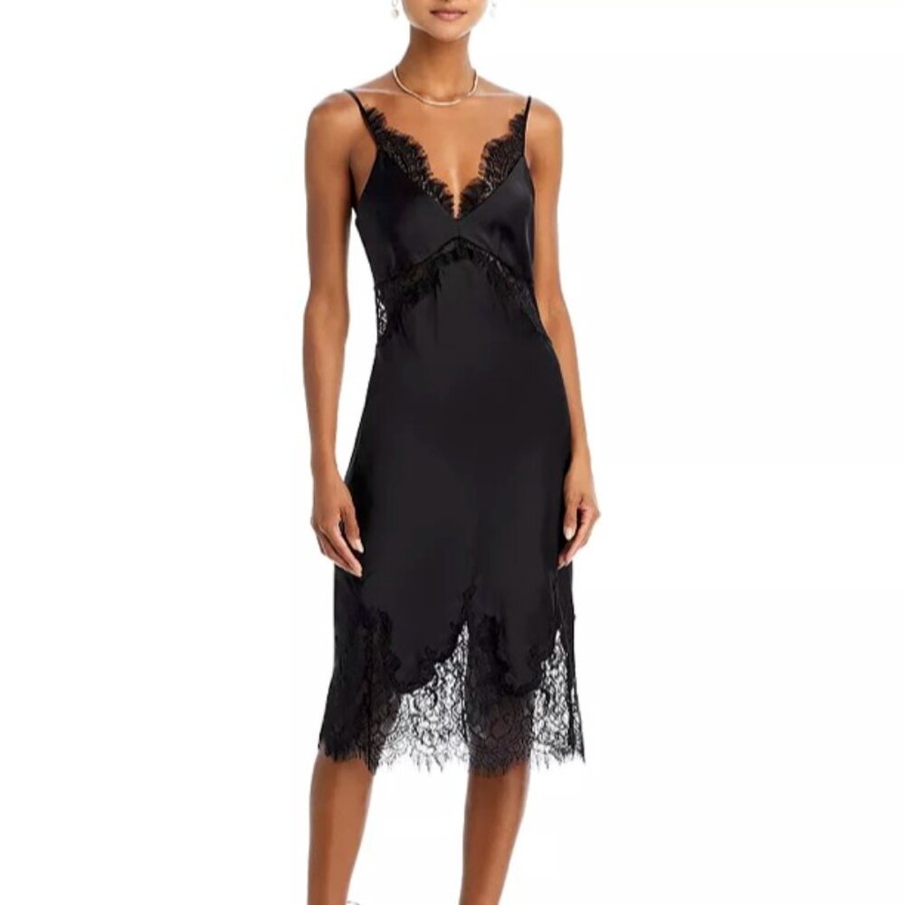 L'agence Black Scotlyn Lace trim Slip Dress. NWT